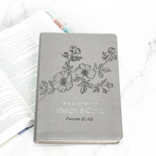 Strength & Dignity Slimline Taupe Faux Leather Journal – Proverbs 31:25