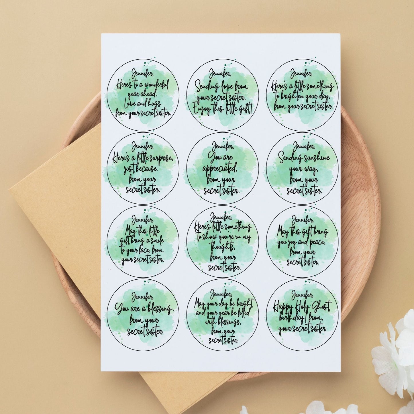 Watercolor Secret Sister Gift Stickers